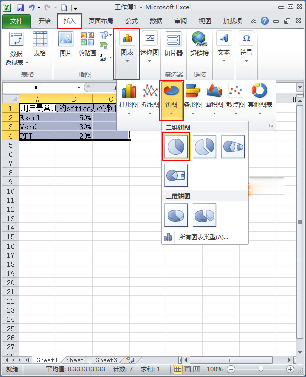 使用Excel2010如何制作簡單扇形統(tǒng)計圖?