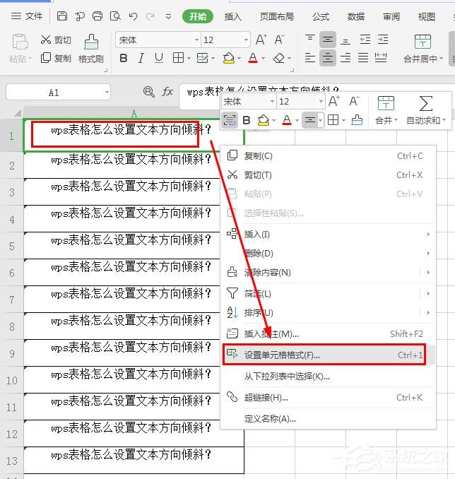 wps表格怎么設(shè)置文本方向傾斜？wps表格設(shè)置文本方向傾斜的方法