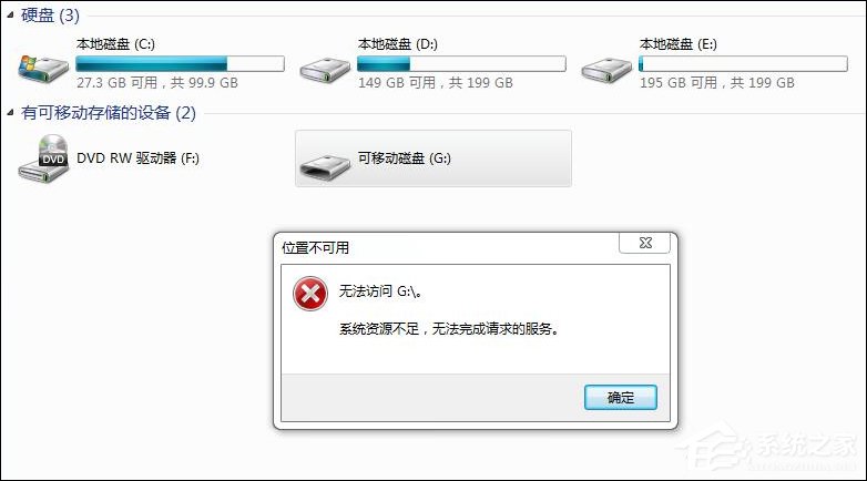 Win7訪問磁盤提示“系統(tǒng)資源不足，無法完成請求的服務”怎么辦？