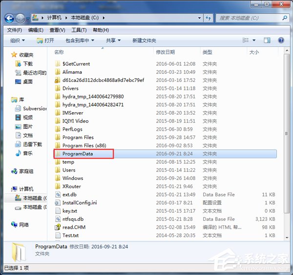 Win7系統如何查找C盤中的ProgramData文件夾？