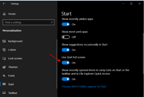 Win10如何設(shè)置全面屏菜單？Win10設(shè)置全面屏菜單的方法