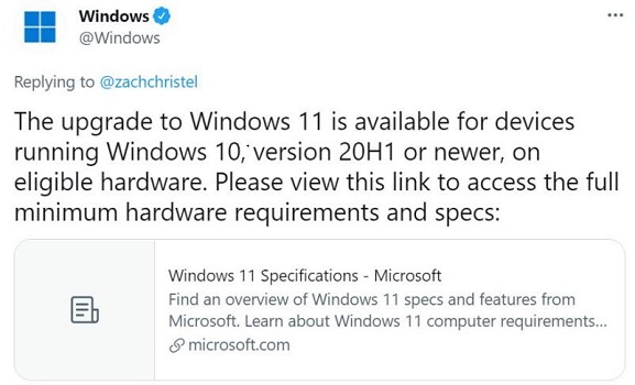 升級(jí)win11系統(tǒng) 需要使用win10 20h1或者更高的版本