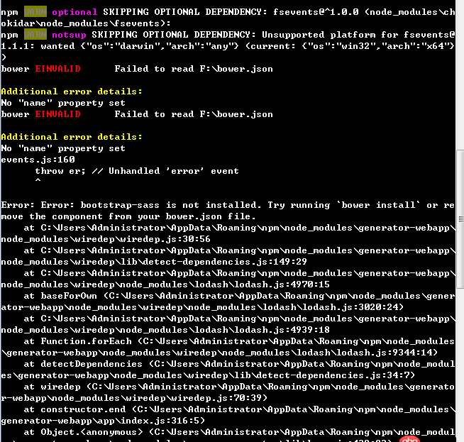 node.js - yo webapp構(gòu)建項(xiàng)目時(shí)報(bào)錯(cuò)了，如圖