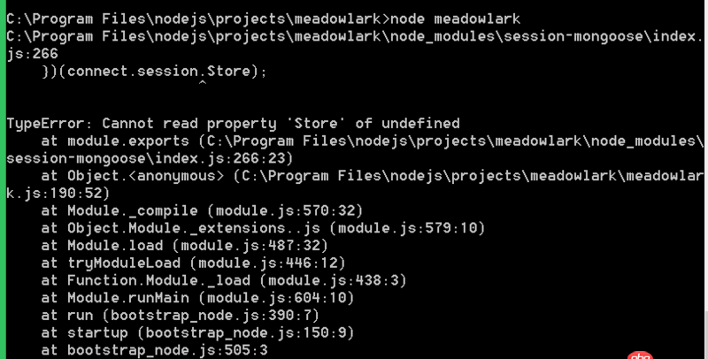javascript - Node與Express開發(fā)中的用MongoDb存儲會話數(shù)據(jù)問題，按照書敲的，出現(xiàn)了如下問題，搜索已久找不到答案，特意想大家請教