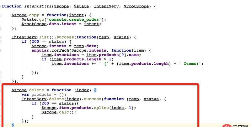 angular.js - 我該怎么寫這個delete函數呢？ 我現在寫成這樣了，但是只能刪除頁面的item，不能把刪除的部分傳給服務器