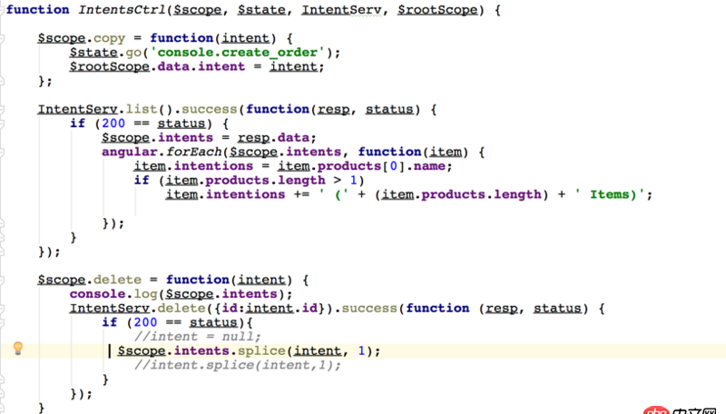 angular.js - 我該怎么寫這個delete函數呢？ 我現在寫成這樣了，但是只能刪除頁面的item，不能把刪除的部分傳給服務器